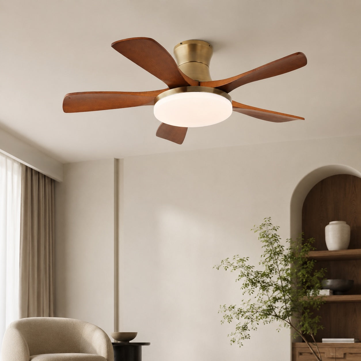 Quiet Integrated LED Wooden Blades Ceiling Fan (Flush-Mount)