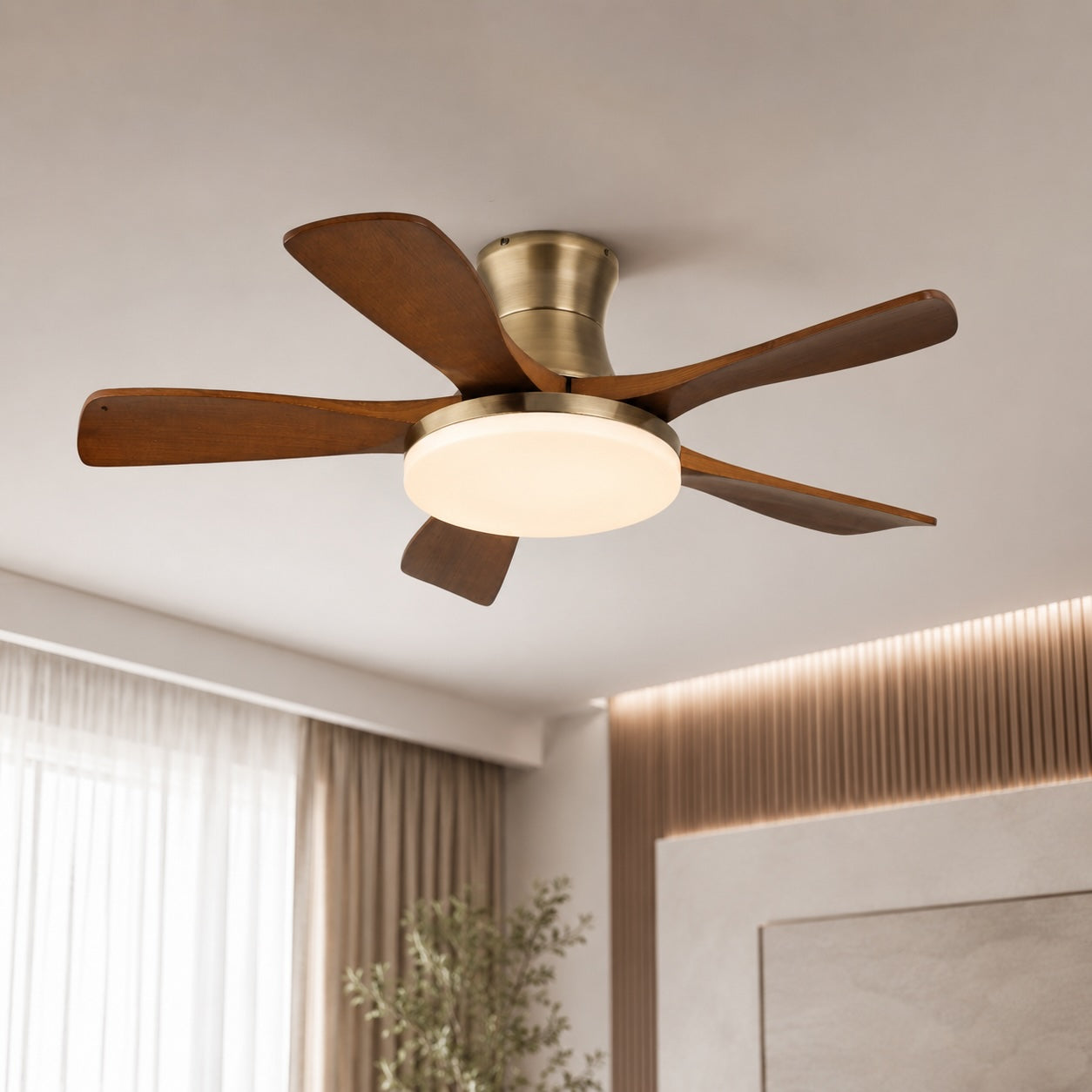 Quiet Integrated LED Wooden Blades Ceiling Fan (Flush-Mount)