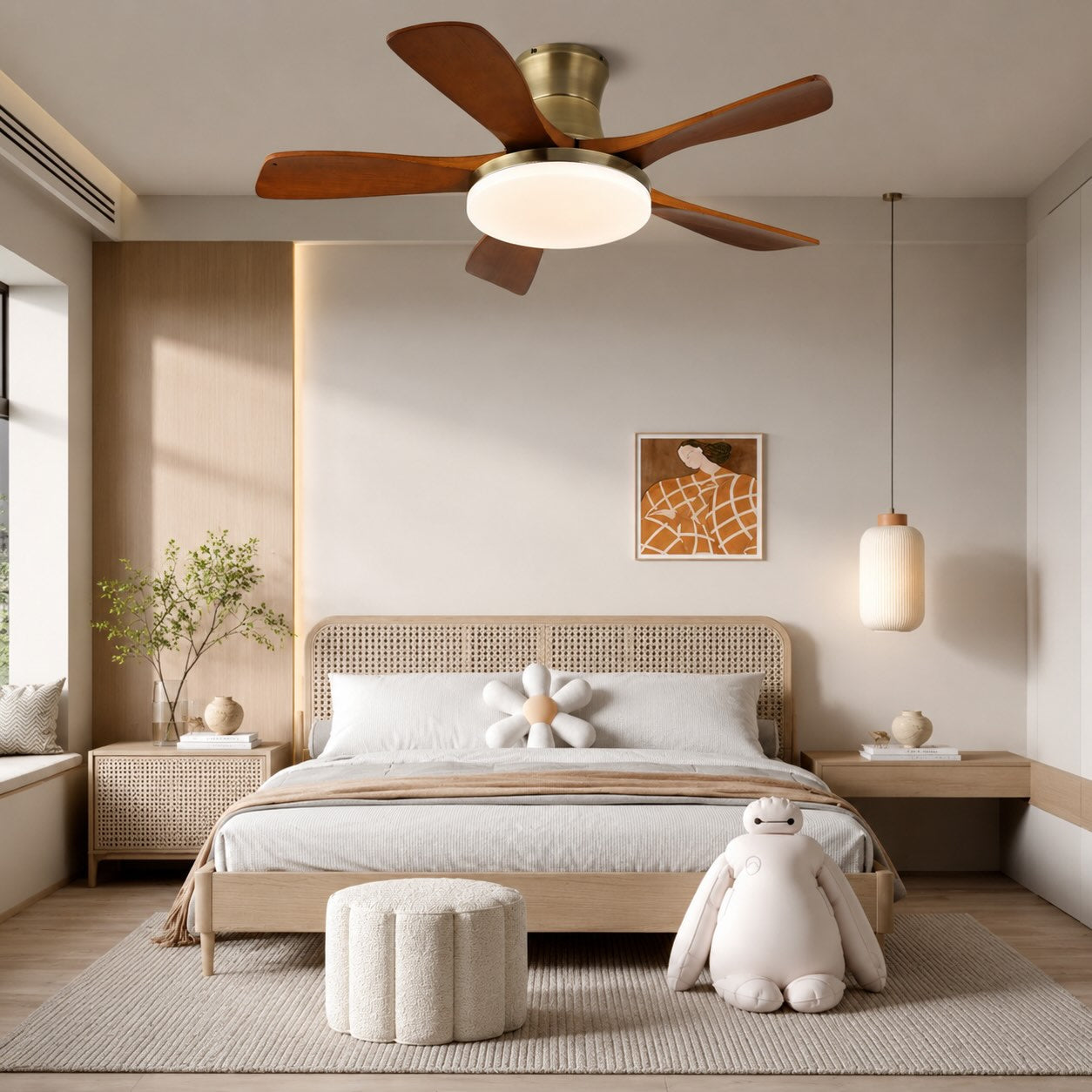 Quiet Integrated LED Wooden Blades Ceiling Fan (Flush-Mount)