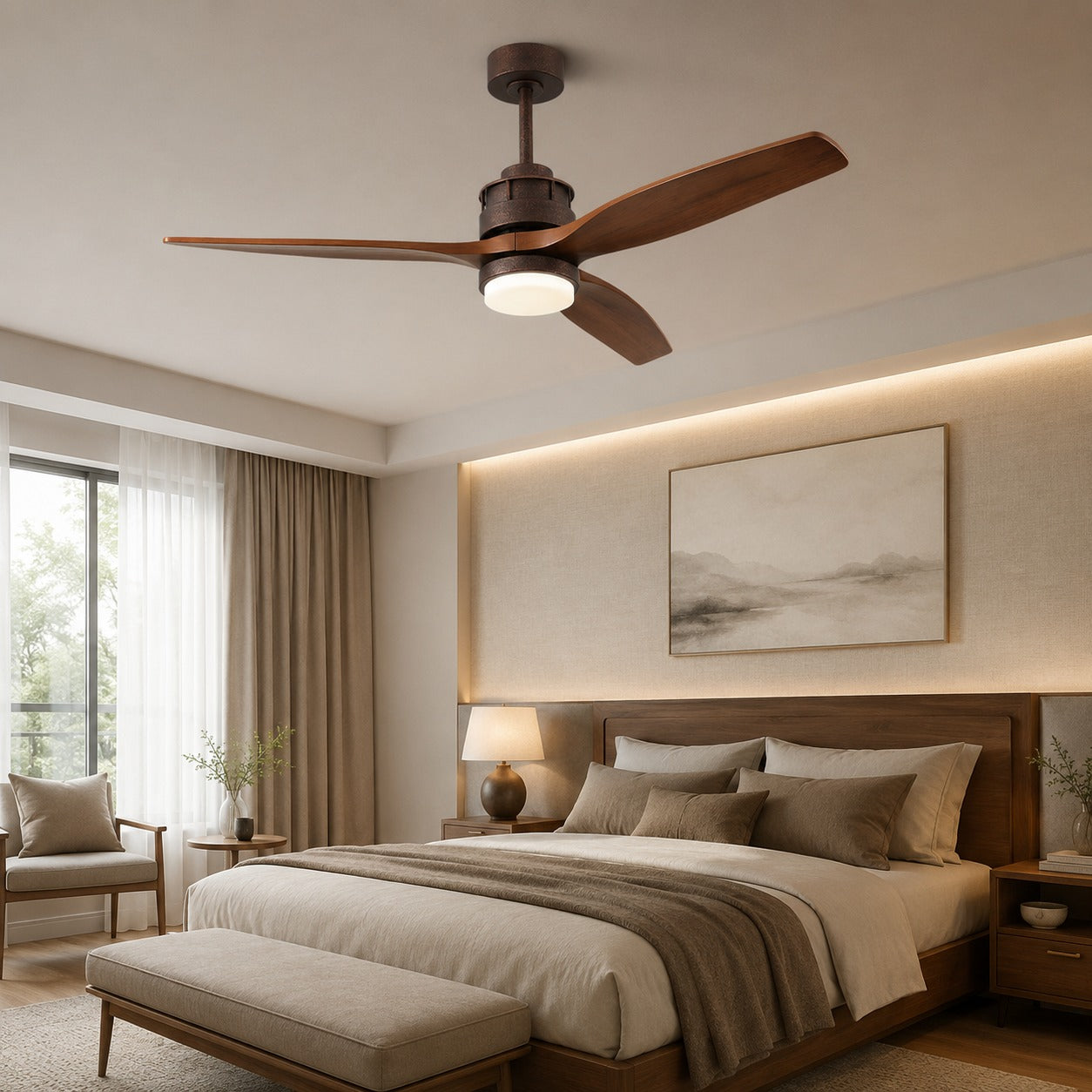 Quiet Wood-Blade Dimmable LED Ceiling Fan