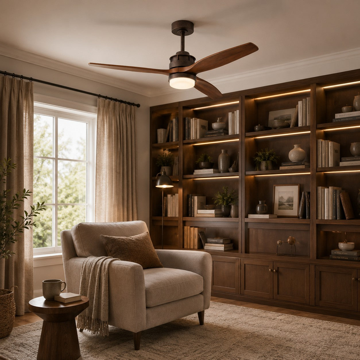 Quiet Wood-Blade Dimmable LED Ceiling Fan