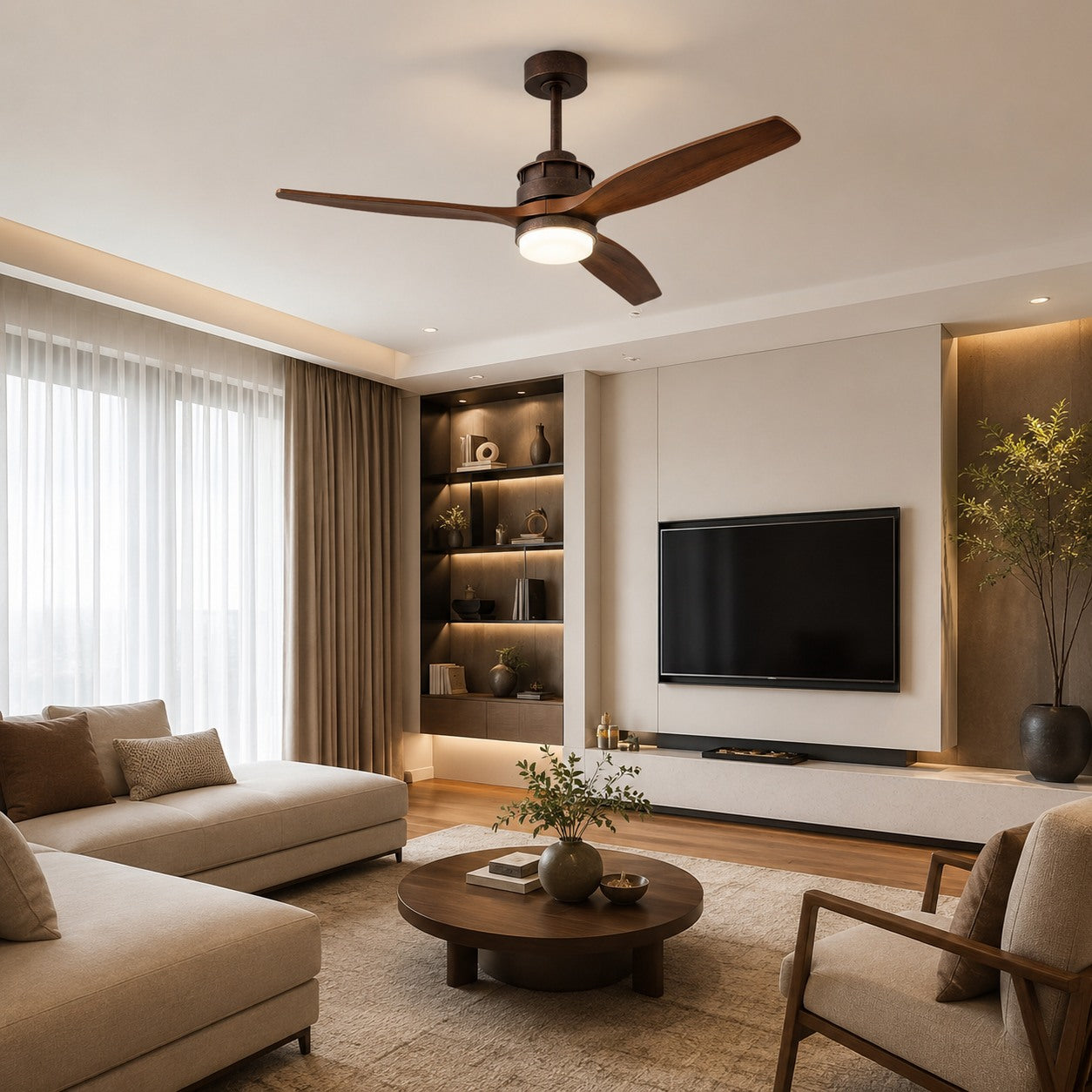 Quiet Wood-Blade Dimmable LED Ceiling Fan