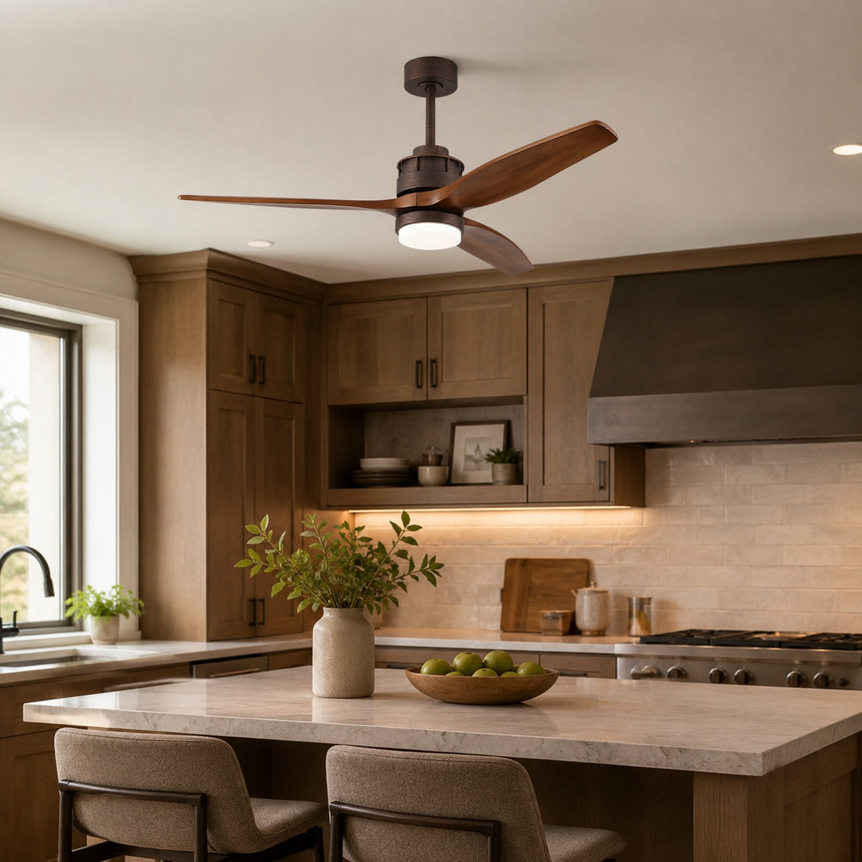 Quiet Wood-Blade Dimmable LED Ceiling Fan