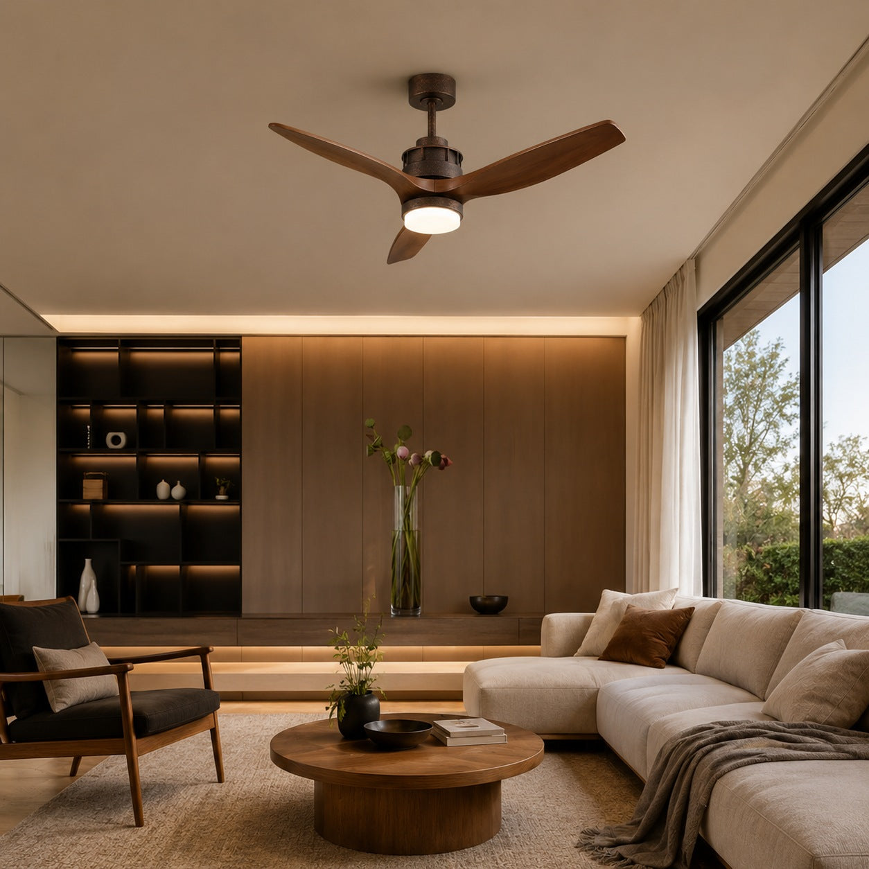Quiet Wood-Blade Dimmable LED Ceiling Fan
