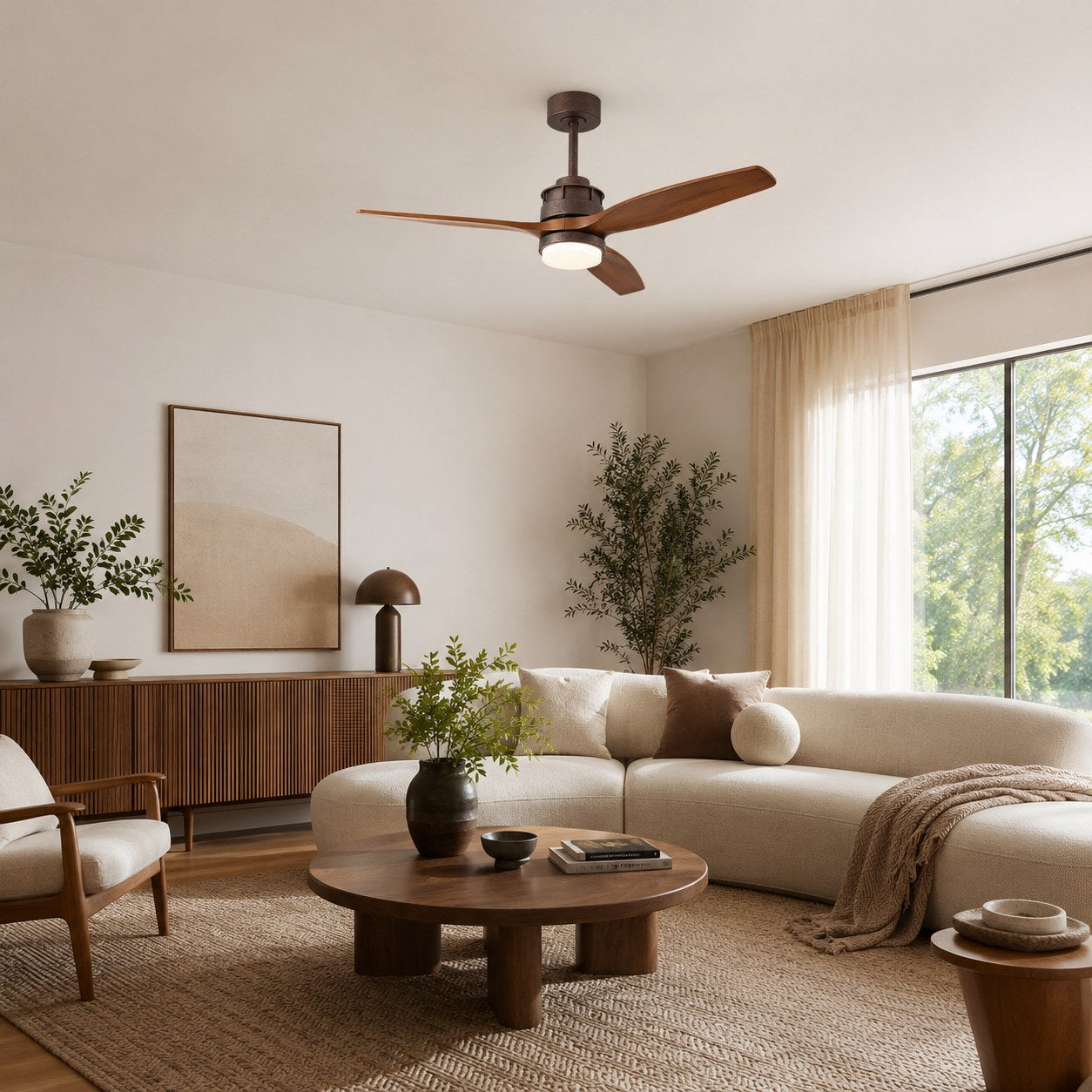 Quiet Wood-Blade Dimmable LED Ceiling Fan
