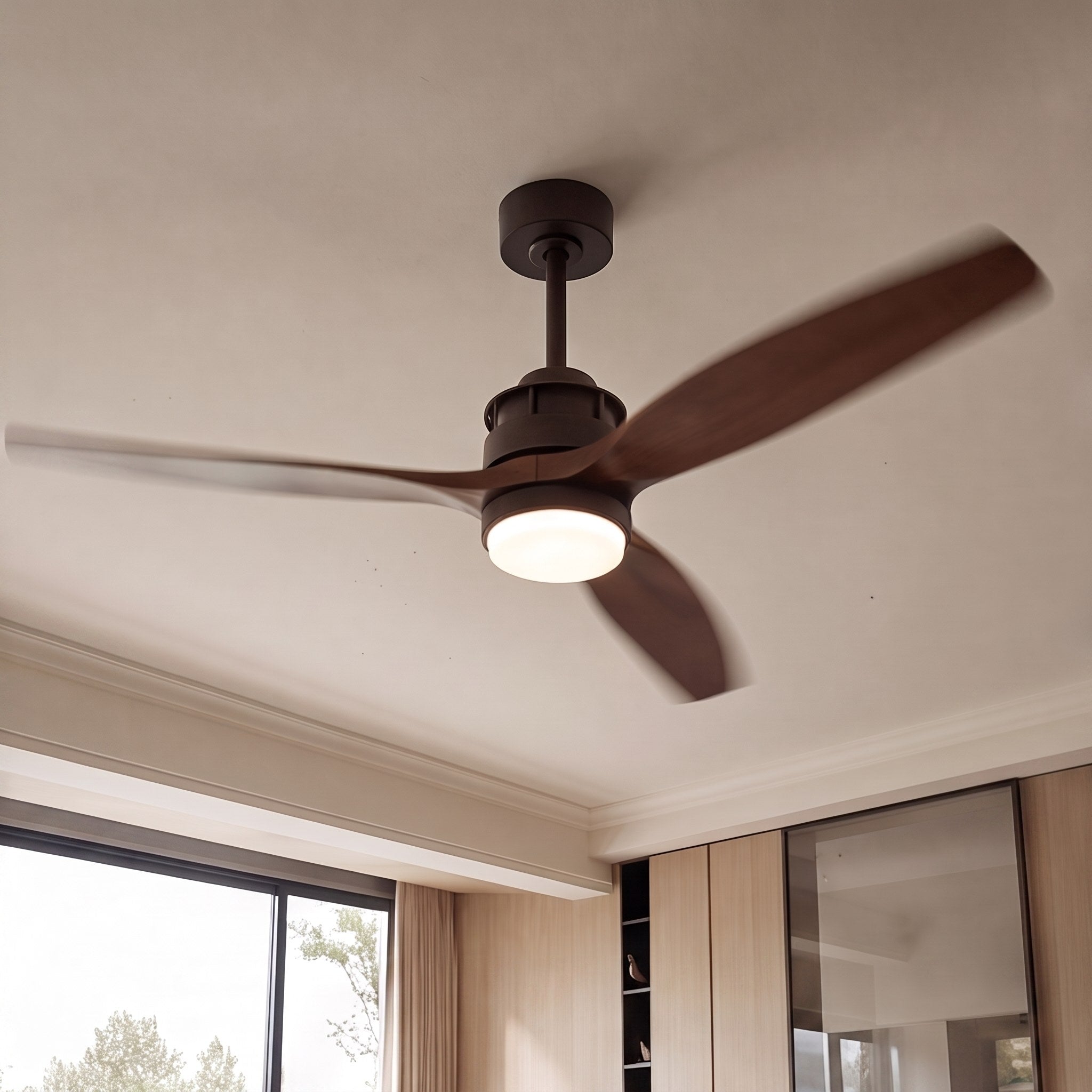 Quiet Wood-Blade Dimmable LED Ceiling Fan