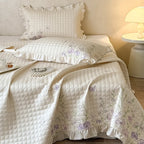 Quilt Set 100% Cotton Embroidered & Lace Trim 3-Piece