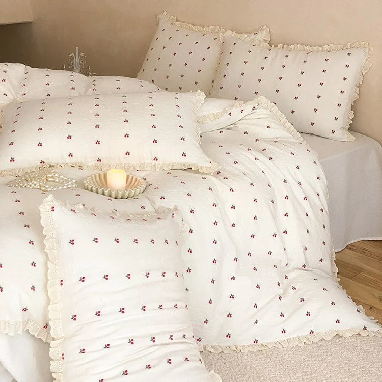 Quilted Bedding Set Cotton Muslin Ruffle Edge Machine Washable