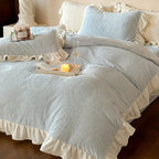 Quilted Bedding Set Jacquard Medallion & Ruffle Accents
