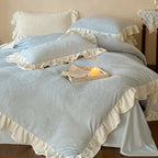 Quilted Bedding Set Jacquard Medallion & Ruffle Accents