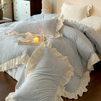 Quilted Bedding Set Jacquard Medallion & Ruffle Accents