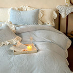 Quilted Bedding Set Jacquard Medallion & Ruffle Accents