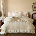 Quilted Bedding Set Jacquard Medallion & Ruffle Accents