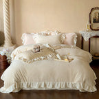 Quilted Bedding Set Jacquard Medallion & Ruffle Accents