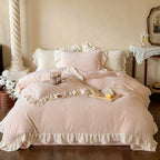 Quilted Bedding Set Jacquard Medallion & Ruffle Accents