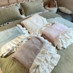 Quilted Bedding Set Medallion Jacquard & Ruffle Trim