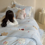 Quilted Bedding Set Medallion Jacquard & Ruffle Trim