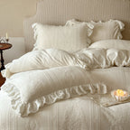 Quilted Bedding Set Medallion Jacquard & Ruffle Trim