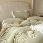 Quilted Bedding Set Medallion Jacquard & Ruffle Trim