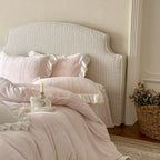 Quilted Bedding Set Medallion Jacquard & Ruffle Trim