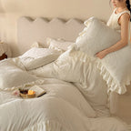 Quilted Bedding Set Medallion Jacquard & Ruffle Trim