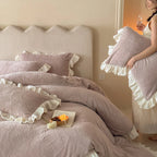 Quilted Bedding Set Medallion Jacquard & Ruffle Trim