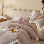 Quilted Bedding Set Medallion Jacquard & Ruffle Trim