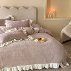 Quilted Bedding Set Medallion Jacquard & Ruffle Trim