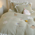 Quilted Bedding Set Medallion Jacquard & Ruffle Trim