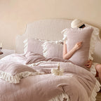 Quilted Bedding Set Medallion Jacquard & Ruffle Trim