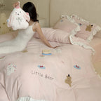 Quilted Bedding Set Medallion Jacquard & Ruffle Trim