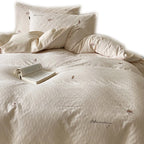 Quilted Bedding Set Organic Cotton & Hand-Embroidered 4-Piece