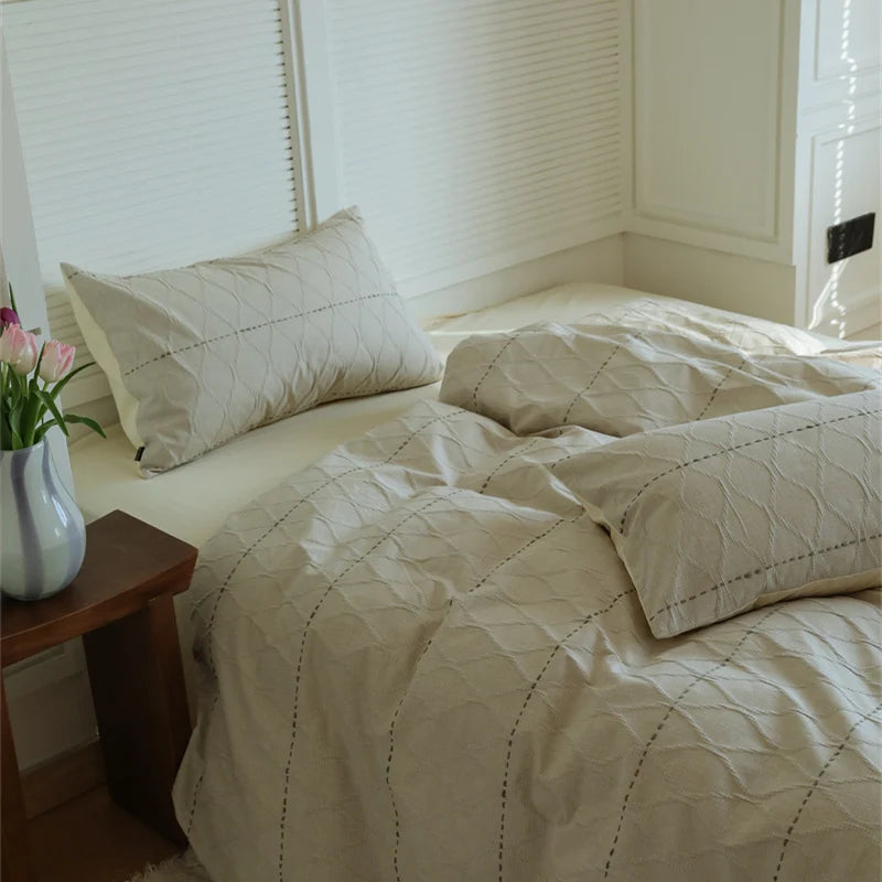 Quilted Bedding Set Reversible Leaf Quilting Satin Back