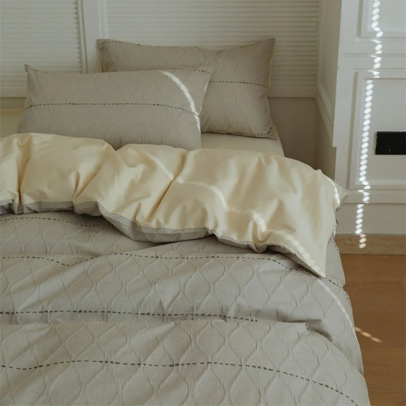 Quilted Bedding Set Reversible Leaf Quilting Satin Back