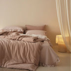 Quilted Bedding Set Stonewashed Cotton Ruffle & Machine Washable
