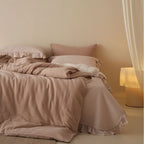Quilted Bedding Set Stonewashed Cotton Ruffle & Machine Washable