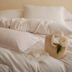 Quilted Bedding Set Wave Quilting & Lace Trim
