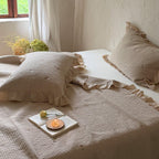 Quilted Bedspread Cotton Percale Ruffle Border & Floral Embroidery