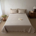 Quilted Bedspread Cotton Percale Ruffle Border & Floral Embroidery