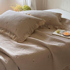 Quilted Bedspread Cotton Percale Ruffle Border & Floral Embroidery