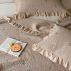 Quilted Bedspread Cotton Percale Ruffle Border & Floral Embroidery