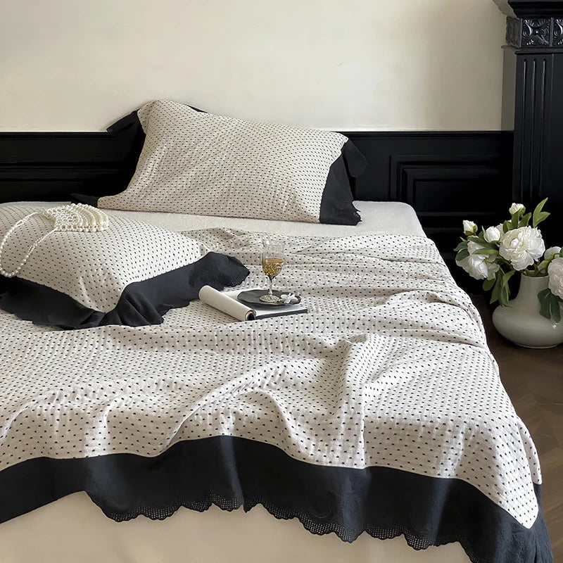 Quilted Bedspread & Pillowcase Set Waffle Texture Cotton Blend