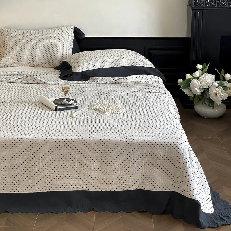 Quilted Bedspread & Pillowcase Set Waffle Texture Cotton Blend