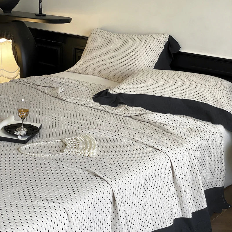 Quilted Bedspread & Pillowcase Set Waffle Texture Cotton Blend