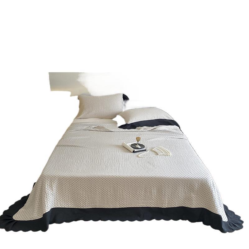 Quilted Bedspread & Pillowcase Set Waffle Texture Cotton Blend