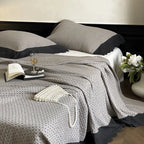 Quilted Bedspread & Pillowcase Set Waffle Texture Cotton Blend