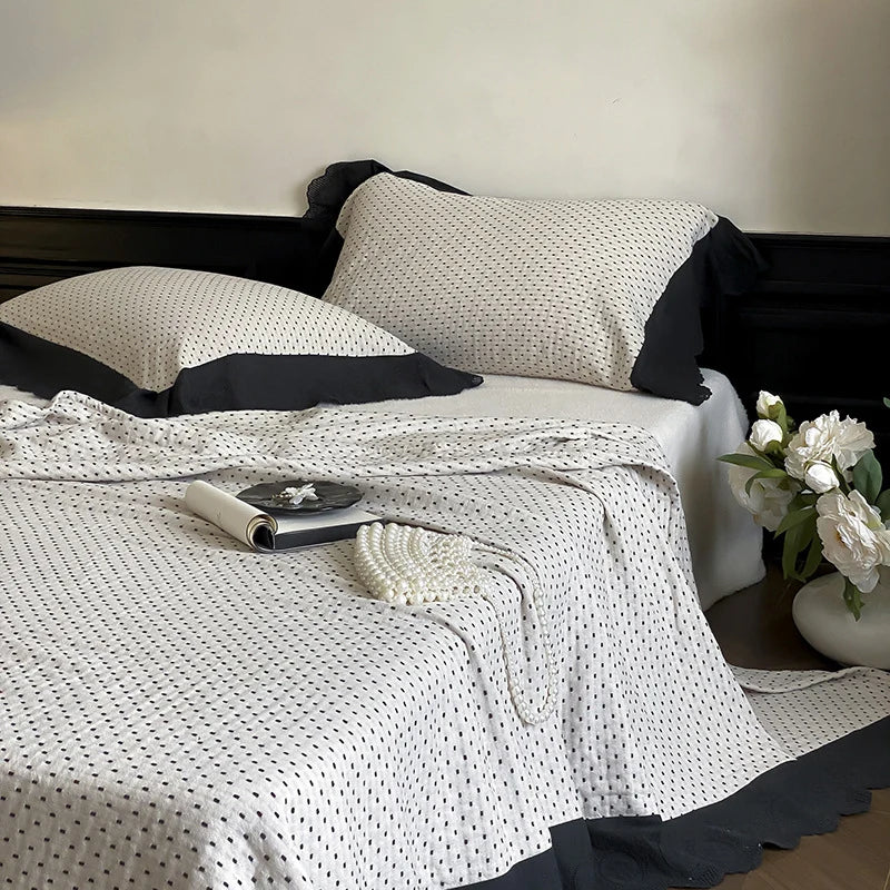 Quilted Bedspread & Pillowcase Set Waffle Texture Cotton Blend