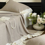 Quilted Bedspread & Pillowcase Set Waffle Texture Cotton Blend