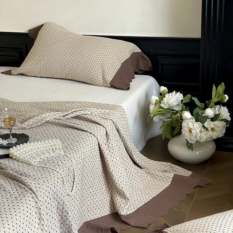 Quilted Bedspread & Pillowcase Set Waffle Texture Cotton Blend