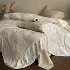 Quilted Bedspread Set Breathable Filling Embroidered Ruffle